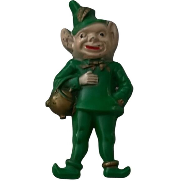 Vintage Green and Gold Leprechaun Brooch - Picture 1 of 4